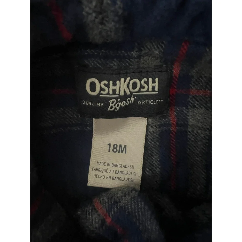 OshKosh Bgosh Baby Blue Plaid Flannel Button Front Bodysuit 18M (1050)